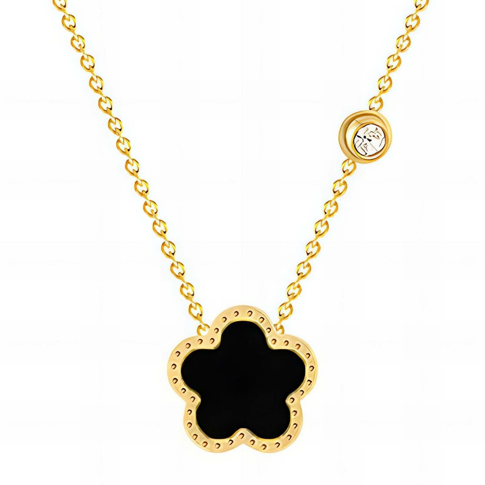 Brand New 18K Gold Black Cubic Zirconia Inlay Necklace